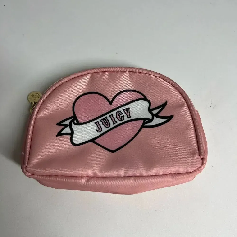 Juicy Couture Cosmetic Make Up Bag Pink Gold Zip Spellout Logo Preowned